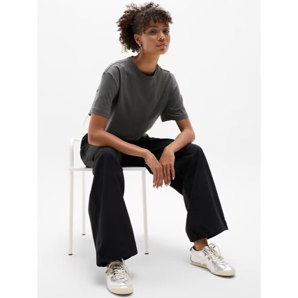 New Athleta M True Cotton Crop Tee Shadow Grey Medium Regular - Picture 4 of 4